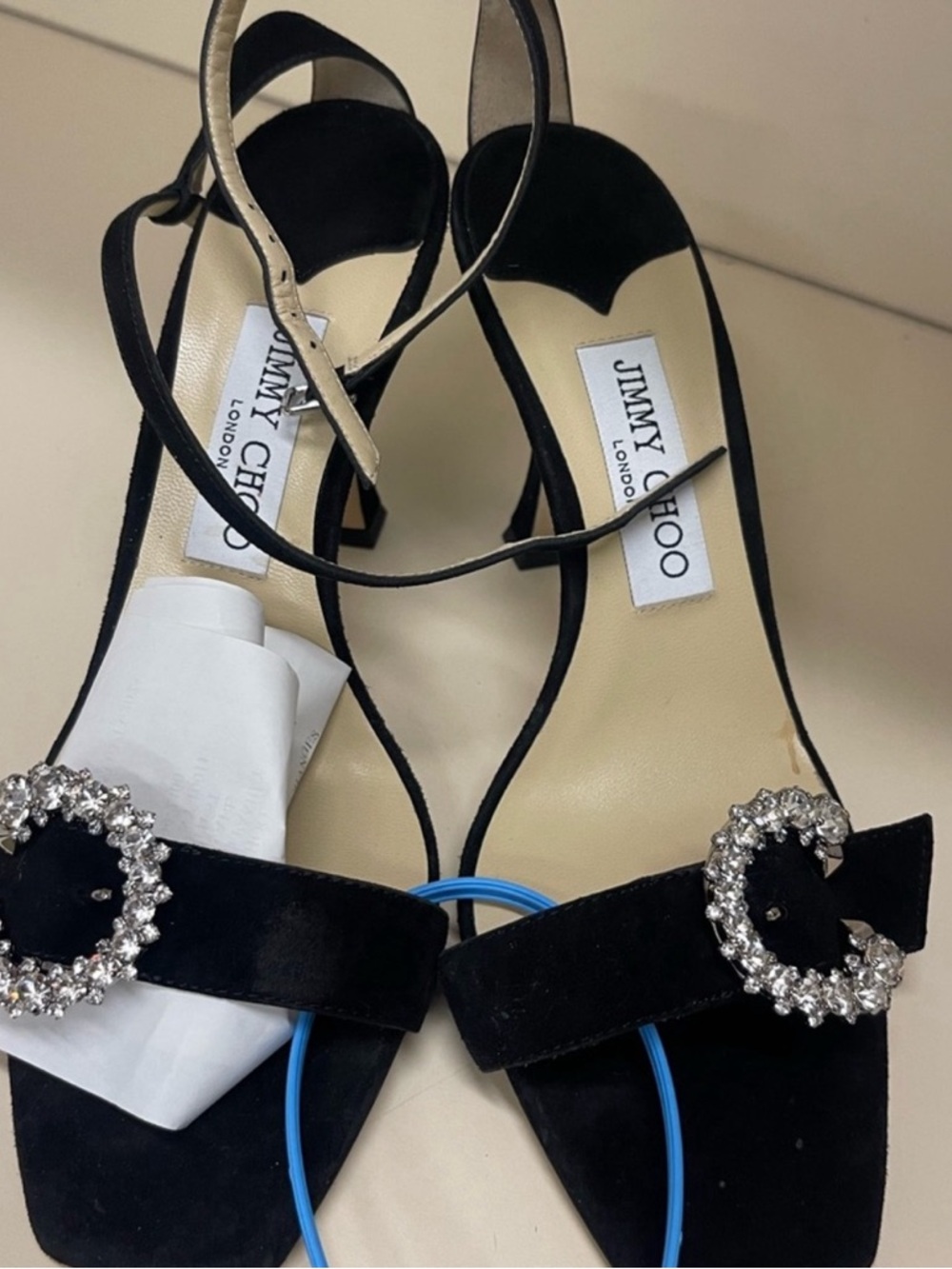 Jimmy Choo Black Suede Crystal-Crescent Ankle-Strap Sandals - Picture 2 of 3